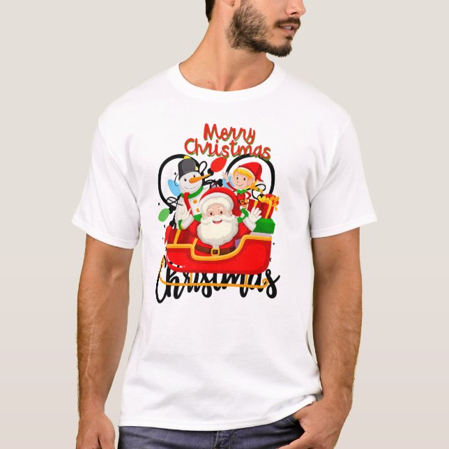 T-shirt Santa Sleigh Merry Christmas Cartoon (Devant)