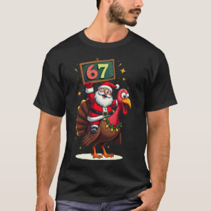 T-shirt 🎅🦃 Santa sur un dindon avec le numéro 67 Drôle