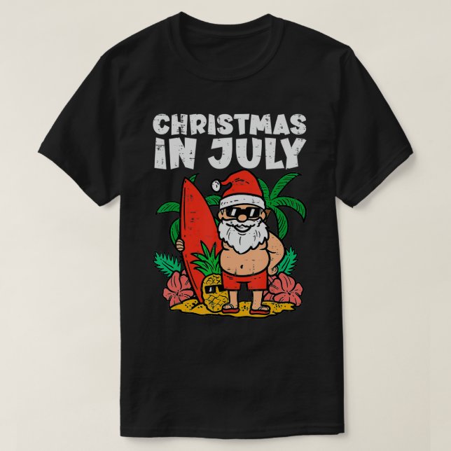 T-shirt Santa Surfer Beach Christmas In July Funny Summer  (Design devant)