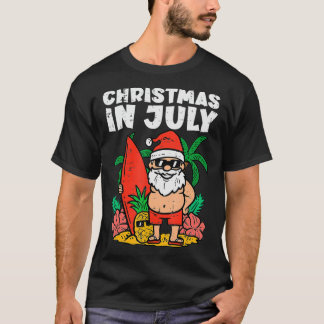 T-shirt Santa Surfer Beach Christmas In July Funny Summer 