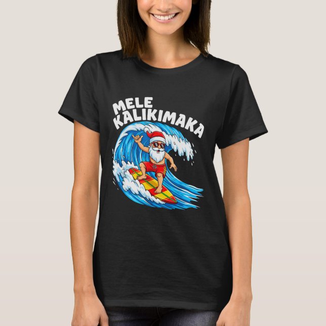 T-shirt Santa Surfing Mele Kalikimaka Hawaiian Christmas  (Devant)