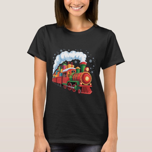 T-shirt Santa Train Lights Snow Christmas Funny Winter Hol (Devant)