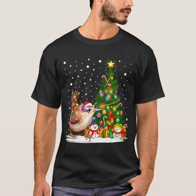T-shirt Santa Wren Bird Xmas Tree Lighting Wren Christmas  (Devant)