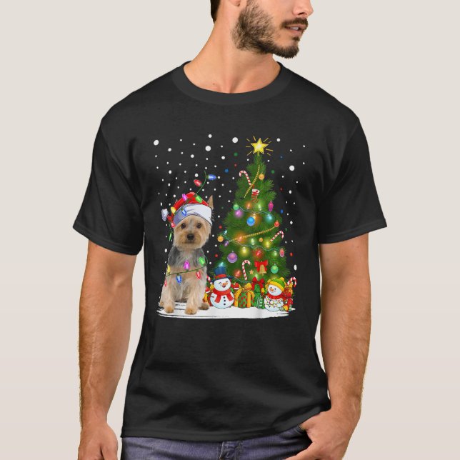 T-shirt Santa Yorkie Dog Xmas Tree Lighting Yorkie Christm (Devant)