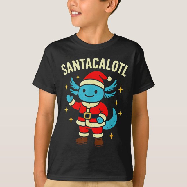 T-shirt Santacalotl Santa Claus Cute Blue Axolotl New Year (Devant)
