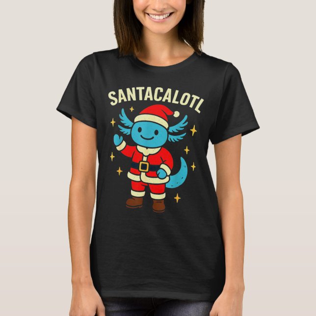 T-shirt Santacalotl Santa Claus Cute Blue Axolotl New Year (Devant)