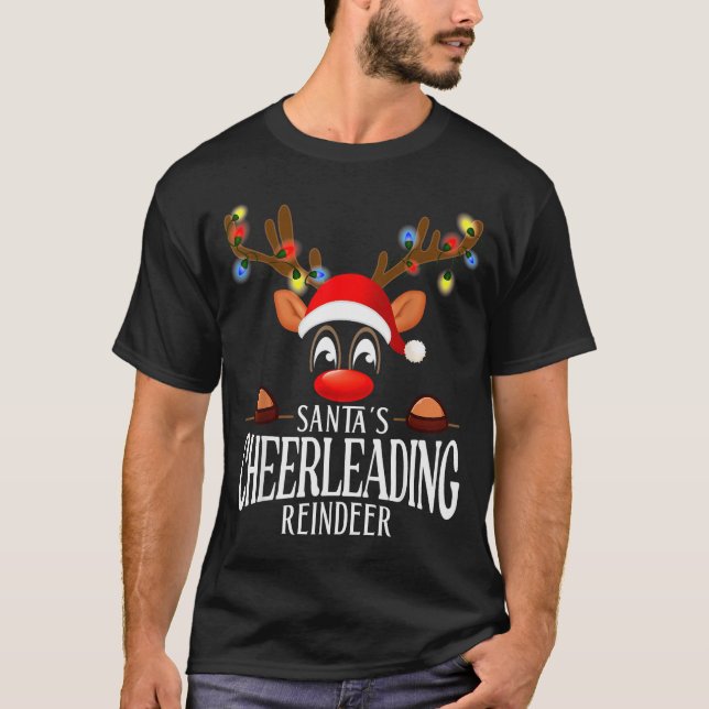 T-shirt Santa's Cheerleading Reindeer Funny Xmas Matching  (Devant)