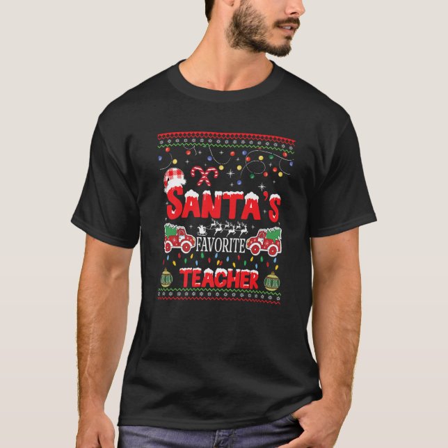 T-shirt Santas Enseignant Favori Noël Feu de chapeau de No (Devant)