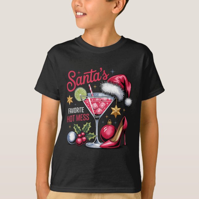 T-shirt Santa's Favorite Hot Mess Christmas Martini  (Devant)