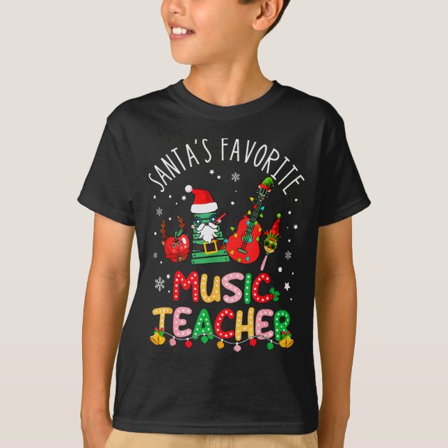 T-shirt Santa's Favorite Music Teacher Christmas Santa Hat (Devant)