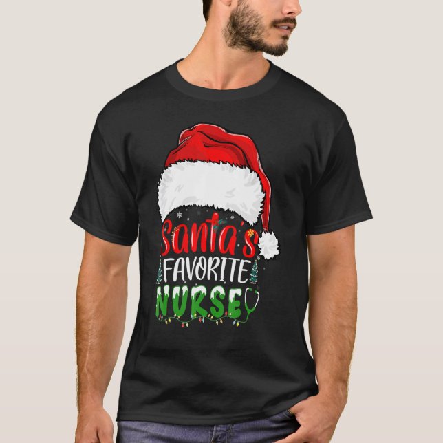 T-shirt Santa's Favorite Nurse Christmas Nursing (Devant)