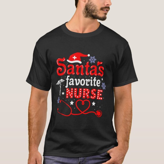 T-shirt Santa's Favorite Nurse Christmas Short Sleeve  (Devant)