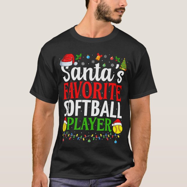 T-shirt Santas Favorite Softball Player Funny Christmas So (Devant)