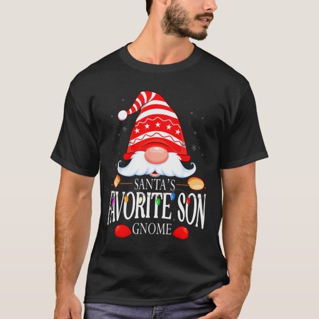 T-shirt Santas Favorite Son Gnome Matching Christmas Paja  (Devant)