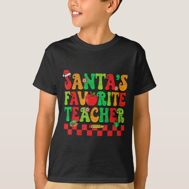 T-shirt Santas Favorite Teacher Retro Groovy Christmas Xma (Devant)