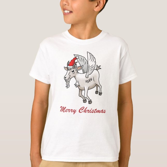 T-shirt Santa's Flying Christmas Goat (Devant)