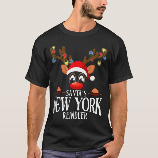 T-shirt Santas New York Reindeer Funny Xmas Matching Pjs  (Devant)