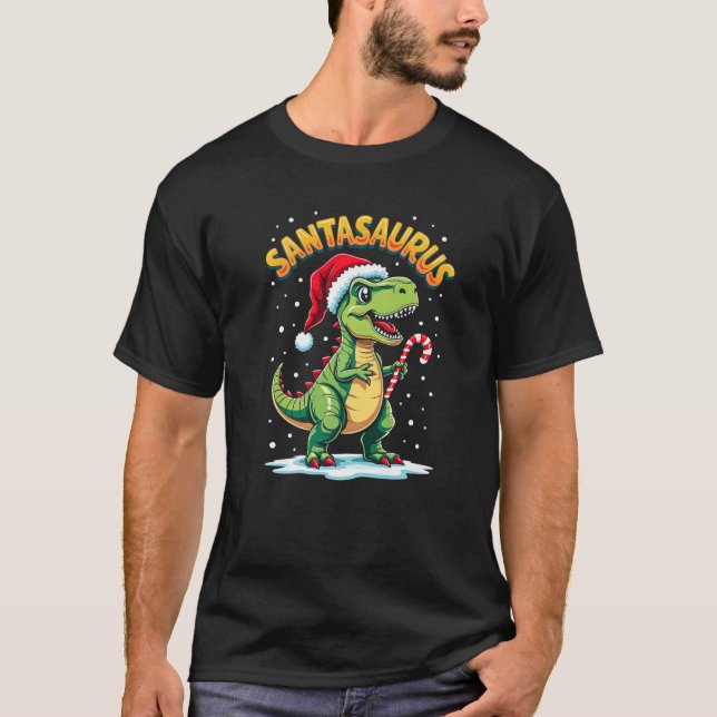 T-shirt Santasaurus Rex Funny Dinosaur xmas Santa Hat Cand (Devant)