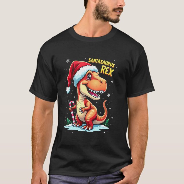 T-shirt Santasaurus Rex Funny Dinosaur xmas Santa Hat Cand (Devant)