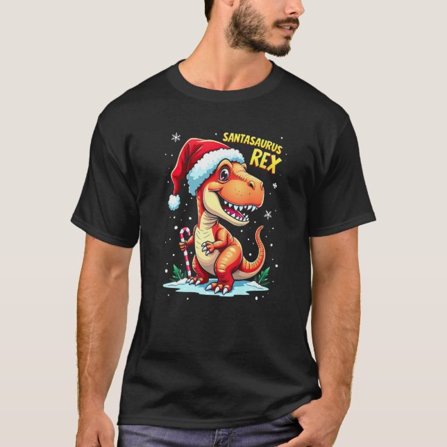 T-shirt Santasaurus Rex Funny Dinosaur xmas Santa Hat Cand (Devant)