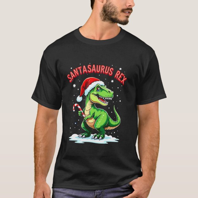 T-shirt Santasaurus Rex Funny Dinosaur xmas Santa Hat Cand (Devant)