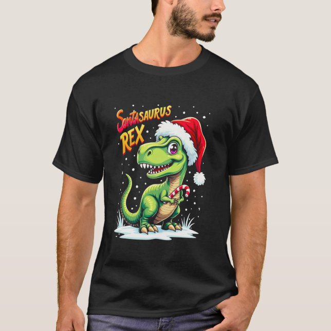 T-shirt Santasaurus Rex Funny Dinosaur xmas Santa Hat Cand (Devant)