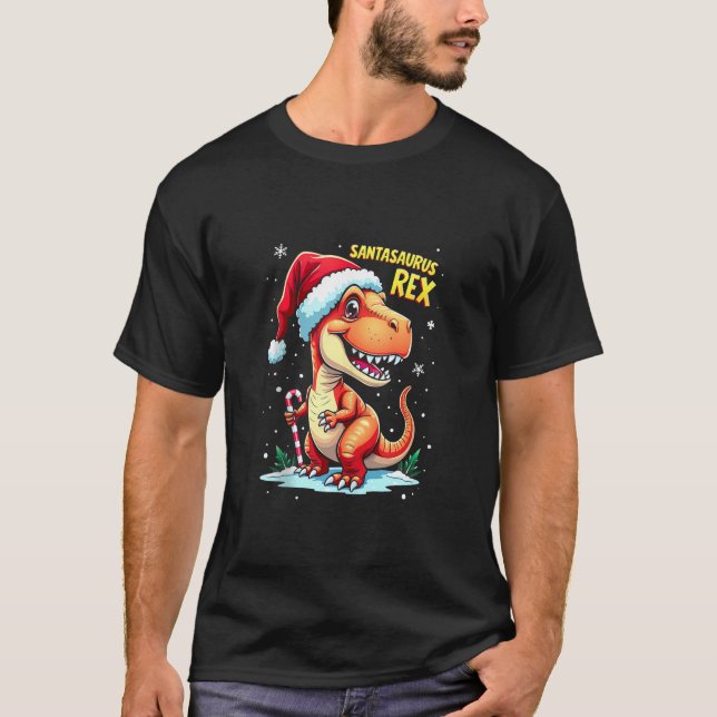T-shirt Santasaurus Rex Funny Dinosaur xmas Santa Hat Cand (Devant)