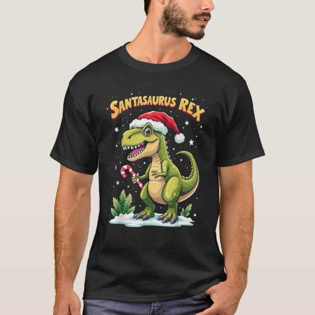 T-shirt Santasaurus Rex Funny Dinosaur xmas Santa Hat Cand (Devant)