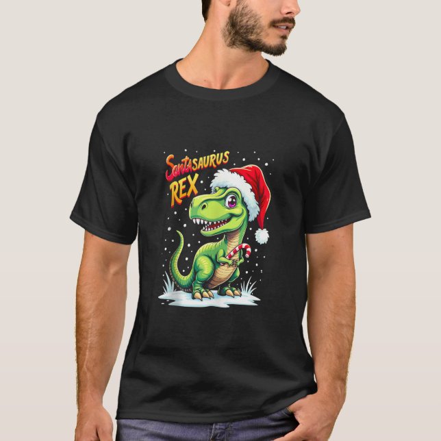 T-shirt Santasaurus Rex Funny Dinosaur xmas Santa Hat Cand (Devant)