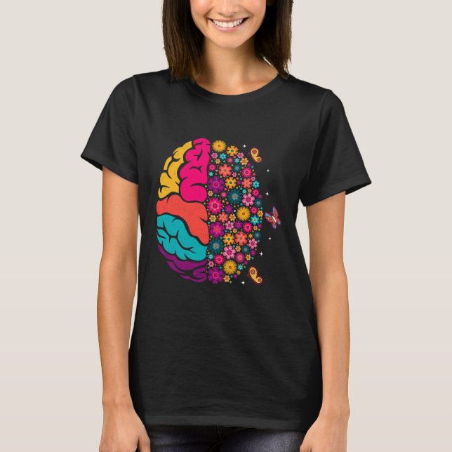 T-shirt Santé mentale Floral Cerveau Conscience de la dépr (Devant)