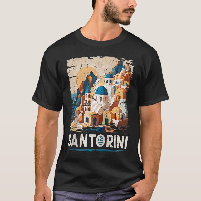 T-shirt Santorin Grèce Drapeau grec Vacances Souvenir Tour (Devant)