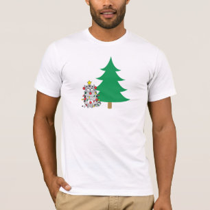 T-shirt Sapin de Noël drôle pour chat avec guirlandes