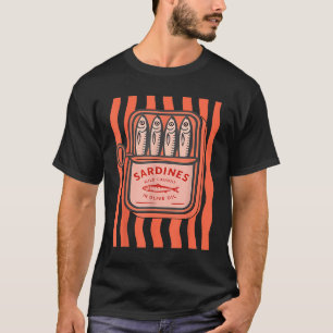 T-shirt Sardine En Cannes Poisson D'Été Graphique Rétro Po