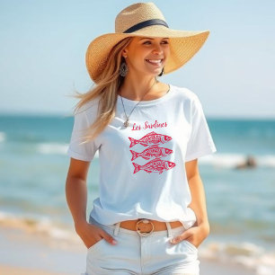 T-shirt Sardines-Hawaïen-Pêcheur-Coeur-Cerisier Rouge