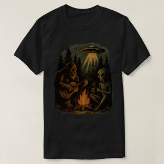 T-shirt Sasquatch Bigfoot Guitare Et Extraterrestre Feu De