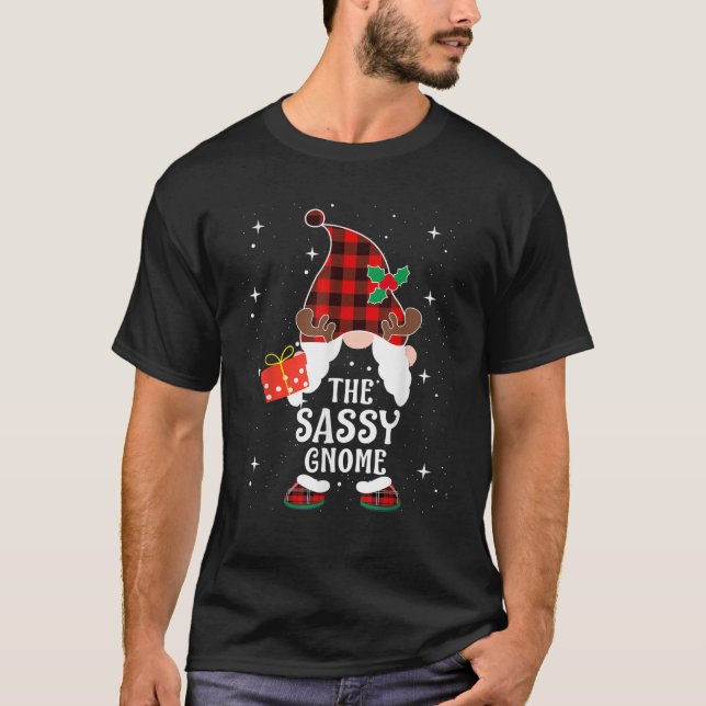 T-shirt Sassy Gnome Buffalo Plaid Matching Family Christma (Devant)