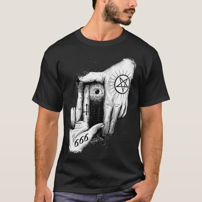 T-shirt Satan is Watching you 666 Occult Baphomet Goat Sat (Devant)