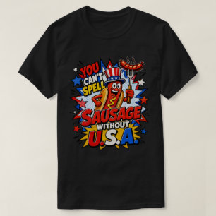 T-shirt Saucisse USA drôle BBQ Pun Art comique patriotique