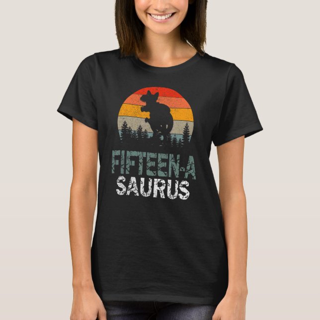 T-shirt Saurus Anniversaire Rex 15 Ans Dino 15ème Dinosaur (Devant)