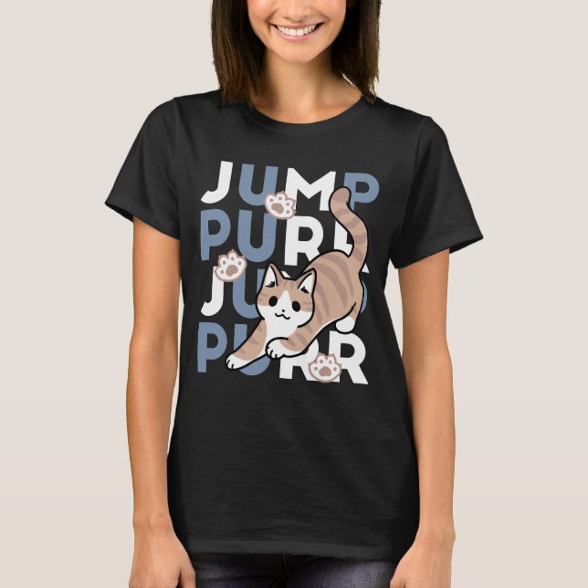 T-shirt Sauter Purr Jump : Conception de chat joueuse avec (Devant)
