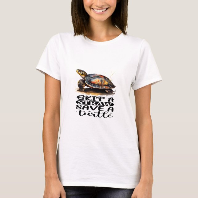 T-shirt Sauter Une Paille Sauver Une Tortue (Devant)