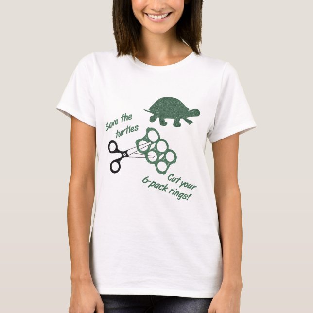 T-shirt Sauvez les Tortues Anneaux de Six Pack Coupés (Devant)