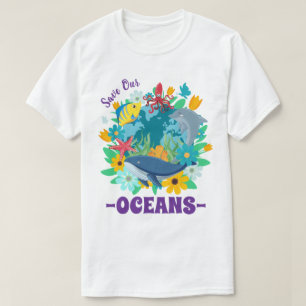 T-shirt Sauvez nos océans Fleur Baleine Conception Colorée
