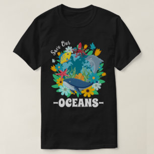 T-shirt Sauvez nos océans Fleur Baleine Conception Colorée