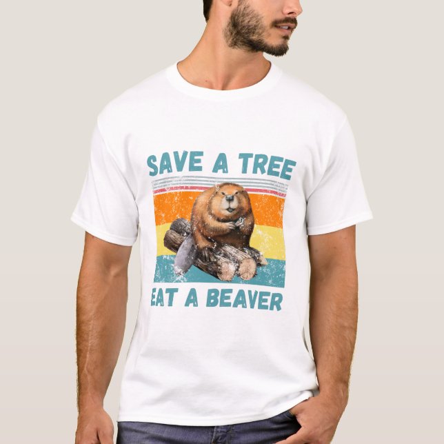 T-shirt Sauvez un arbre mangez un castor (Devant)
