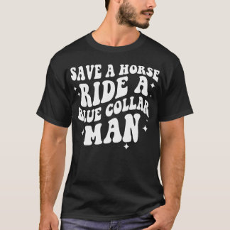 T-shirt Sauvez Une Balade À Cheval Une Famille De Col Bleu