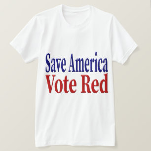 T-shirt Save America Vote Red avec le texte bleu rouge