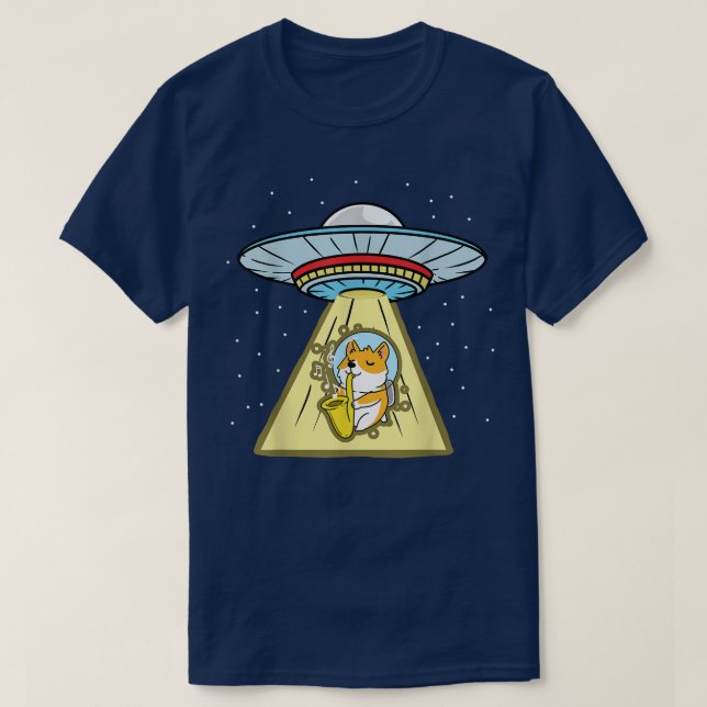 T-shirt Saxophone de l'astronaute de corgi Ufo (Design devant)