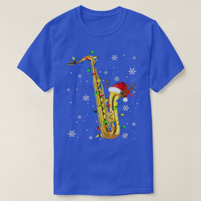 T-shirt Saxophone Noël Drôle Musique Amoureux Lumières de  (Design devant)