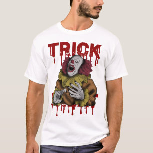 T-shirt Scary Clown et texte sanglant Trick ou traitement